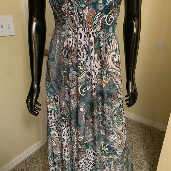 Hot Gal Teal and Brown Paisley Maxi Dress, Size Small - Picture 2 of 8